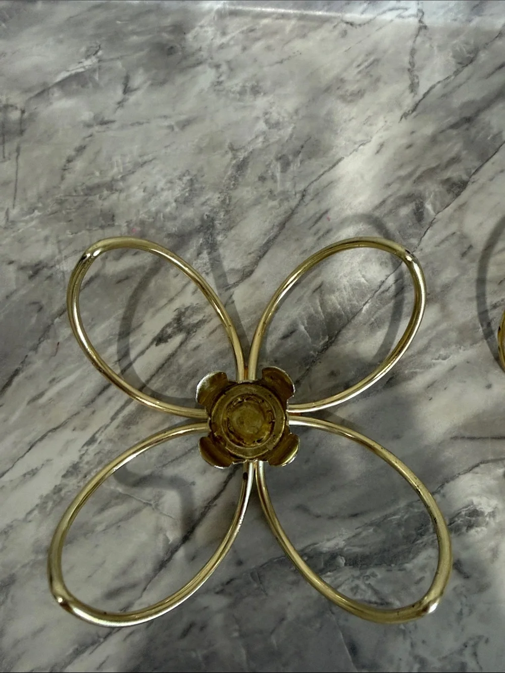 Pair Vintage Gold  Flower Taper Candle Holders Wire Petal Boho Mid Century Decor